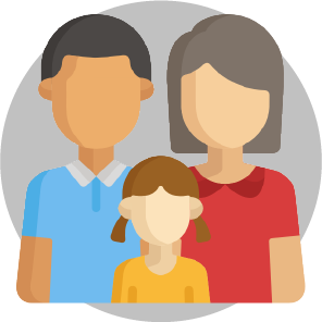 Ilustración de una familia con un padre, una madre y un hijo