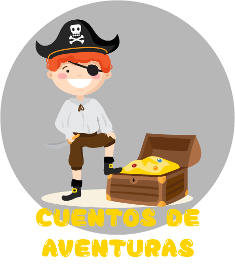 Ilustración de un niño pirata con un cofre del tesoro, cuentos gratis