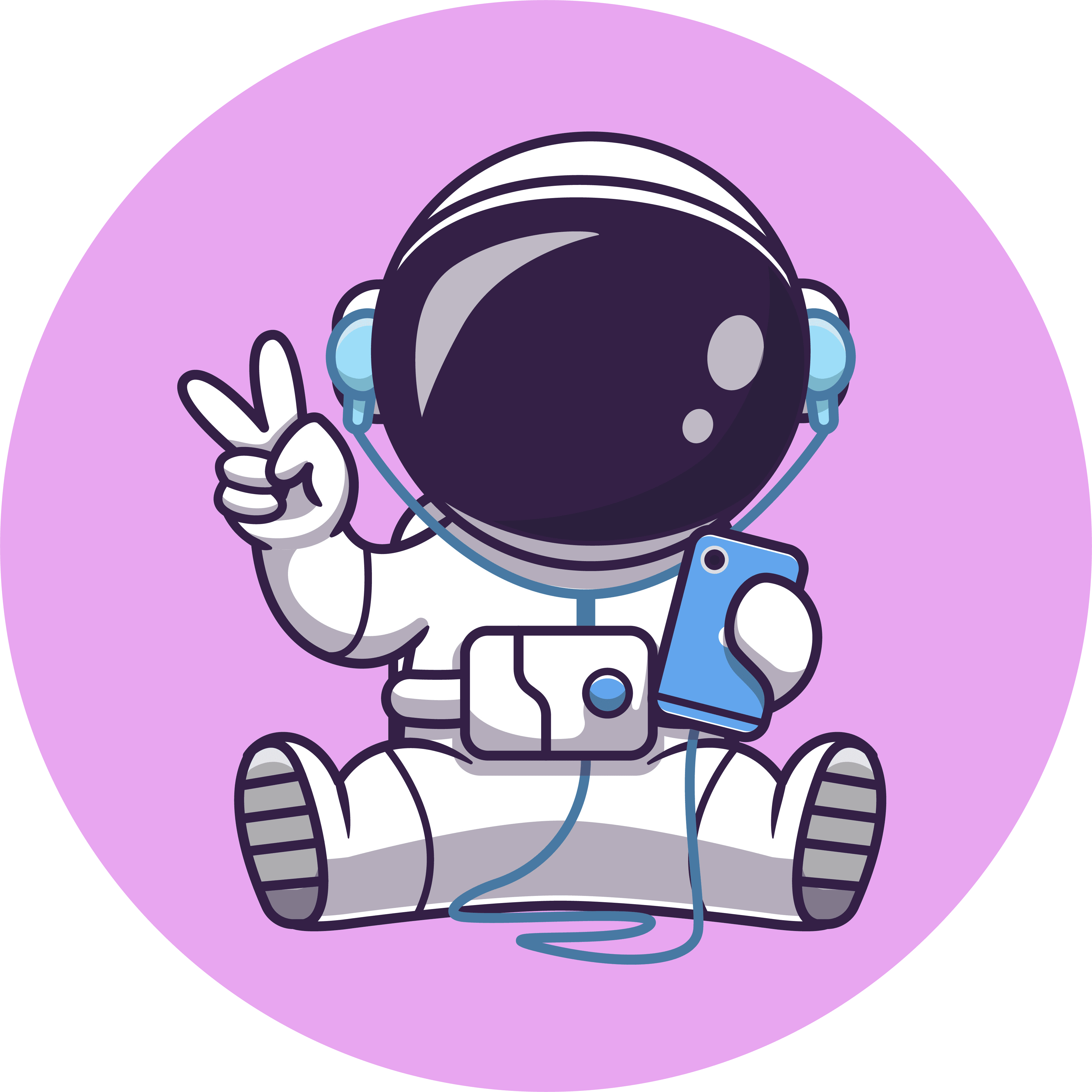 Ilustración de un astronauta sentado con un teléfono móvil y auriculares, cuentos para dormir