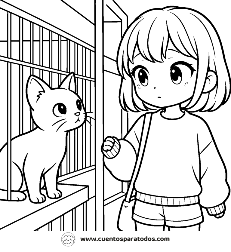 Dibujo para colorear del cuento Carlota y el gato sin pelo