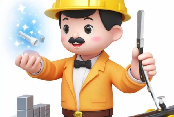 Una ilustración de un trabajador de construcción con un casco amarillo y una llave inglesa