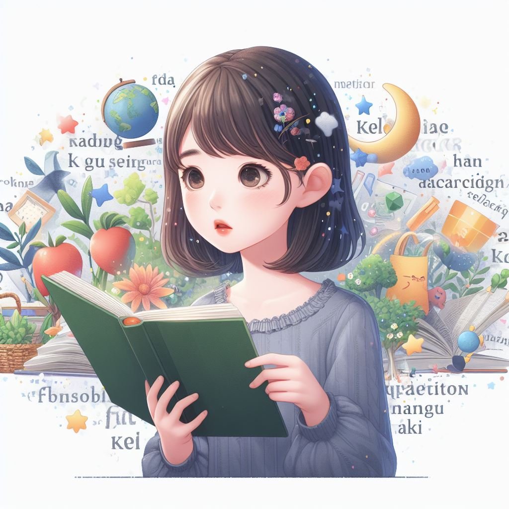 Una imagen que muestra a una niña leyendo un libro en una biblioteca, rodeada de otros libros y de un gato que duerme en una silla.