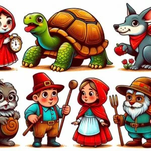 Una ilustración de una zorra y unas uvas en una viña, basada en la fábula para niños gratis.