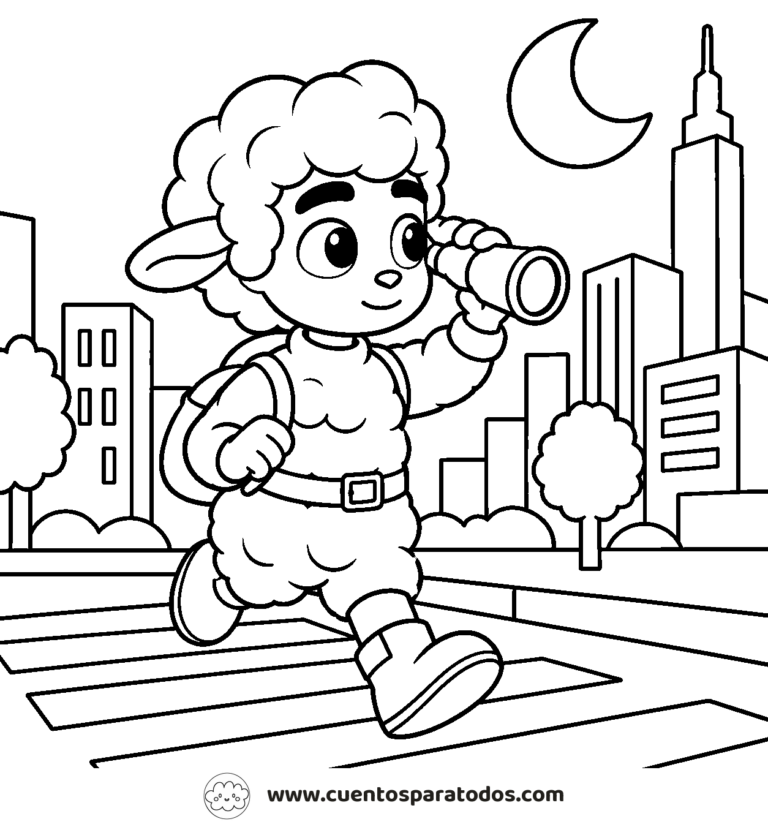 Dibujo para colorear del cuento La oveja que escapó del sueño