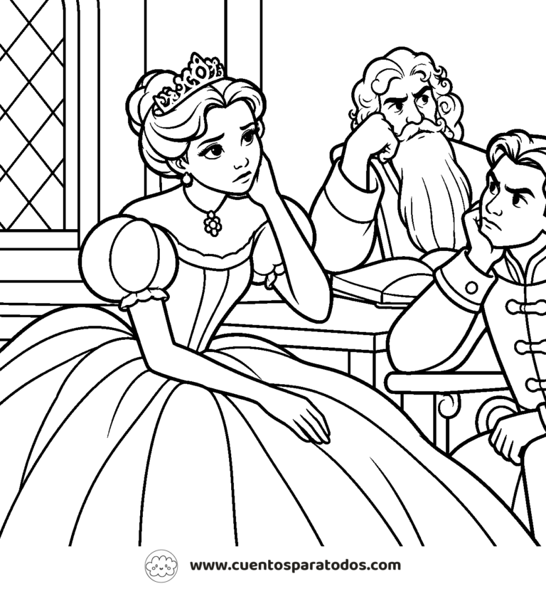 Dibujo para colorear del cuento La Princesa que no Quería ser Princesa