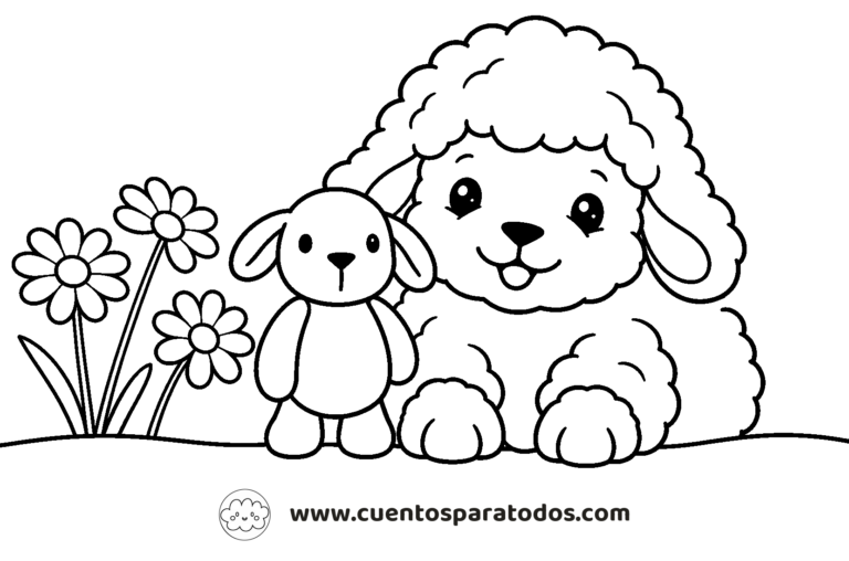 Dibujo para colorear del cuento Las Aventuras de Oli el Osito y Lila la Corderita