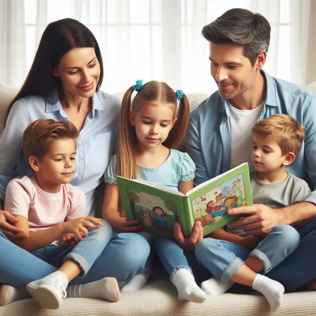 beneficios de la lectura , imagen de unos padres leyendo a sus hijos