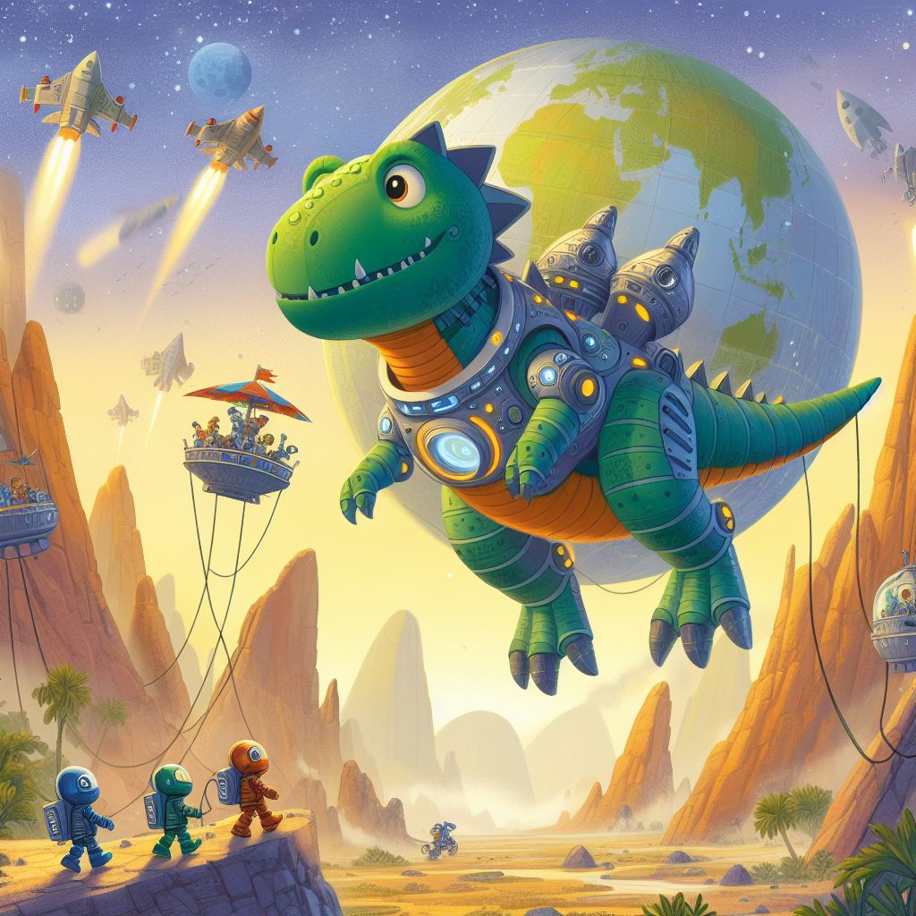 Cuento Tierra Flotante: Aventuras en el Planeta DinoBot