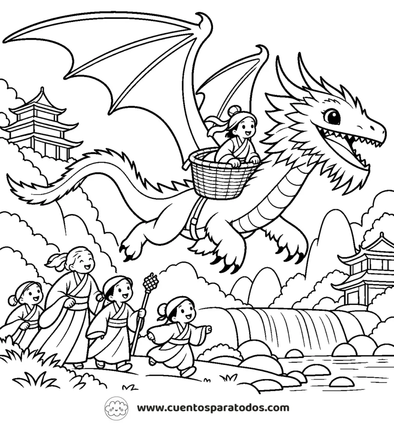 Dibujo para colorear del cuento El Dragón que Soñaba con Volar