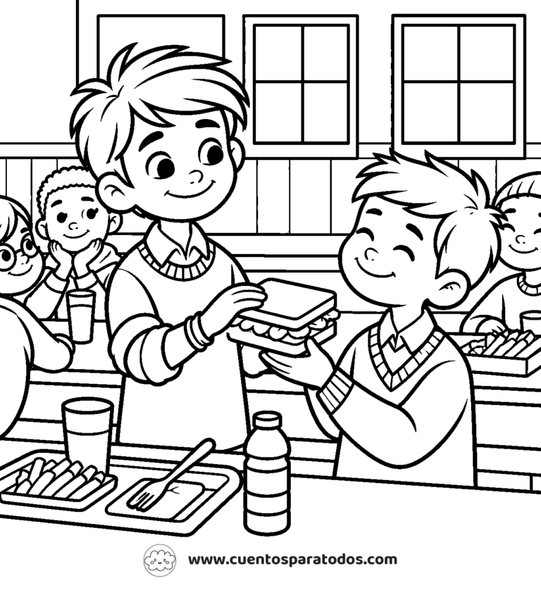 Dibujo para colorear del cuento El Niño que Compartió su Almuerzo