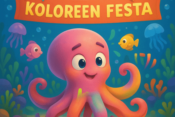 pulpo infantil 3d cambiando de colores en una fiesta submarina, cuentos en euskera