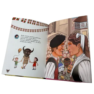 Página interior del cuento en euskera “Maialen eta Xanti”, una historia ilustrada para niños que buscan cuentos en euskera para leer.