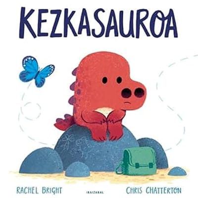 Portada del cuento en euskera “Kezkasauroa”, una historia infantil sobre miedos y emociones, muy buscada como cuento en euskera para niños.